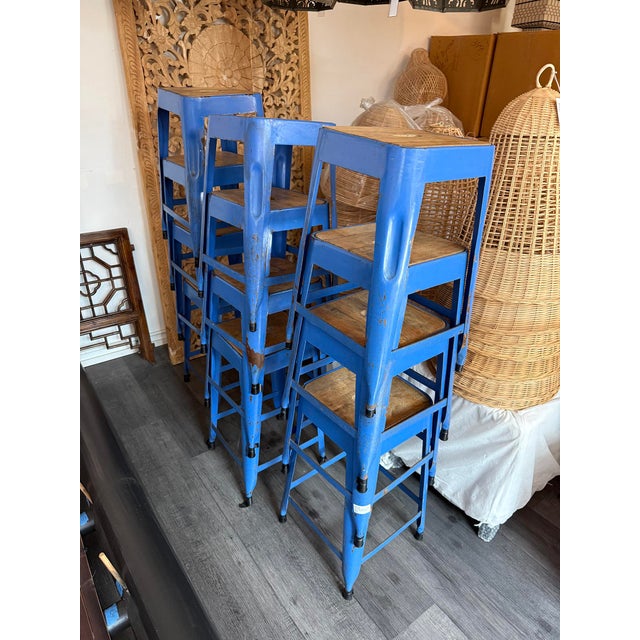 Blue Vintage Industrial Blue Iron Stool For Sale - Image 8 of 8