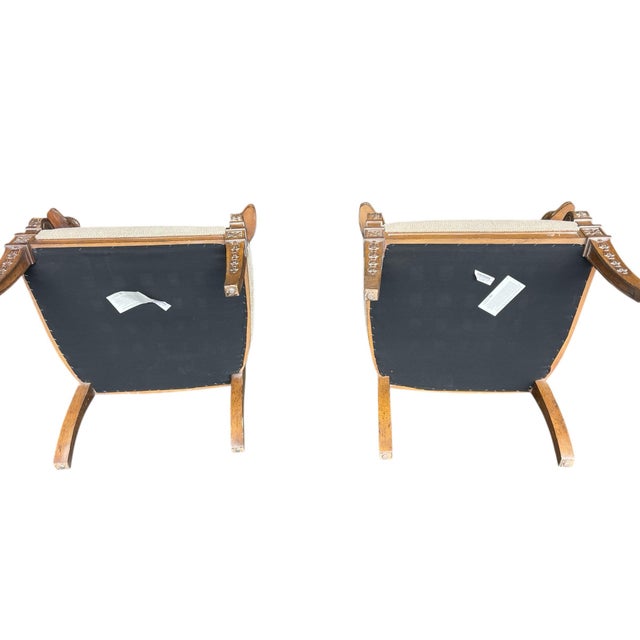 Wood French Empire Style Neoclassical Carved Dolphin Chairs, a Pair For Sale - Image 7 of 12