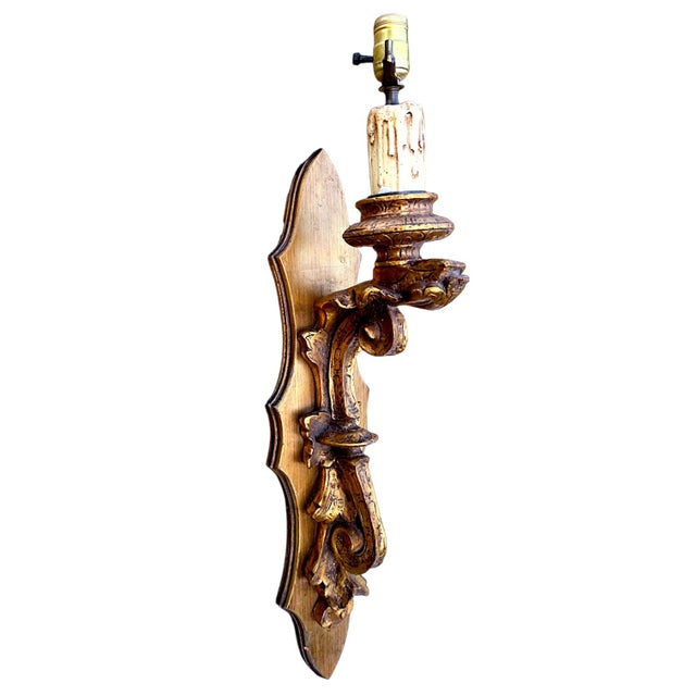 Rococo 1940s Rococo Hollywood Regency Style Parcel Gilded Single Candle Wall Sconce For Sale - Image 3 of 6