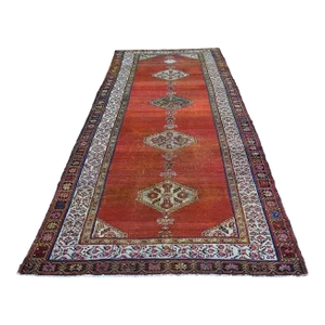 1876 Antique North West Persian Red Wool Hand Knotted Runner Rug