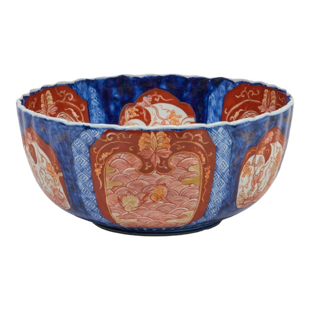 Antique Large Japanese Imari Porcelain Punch Bowl For Sale