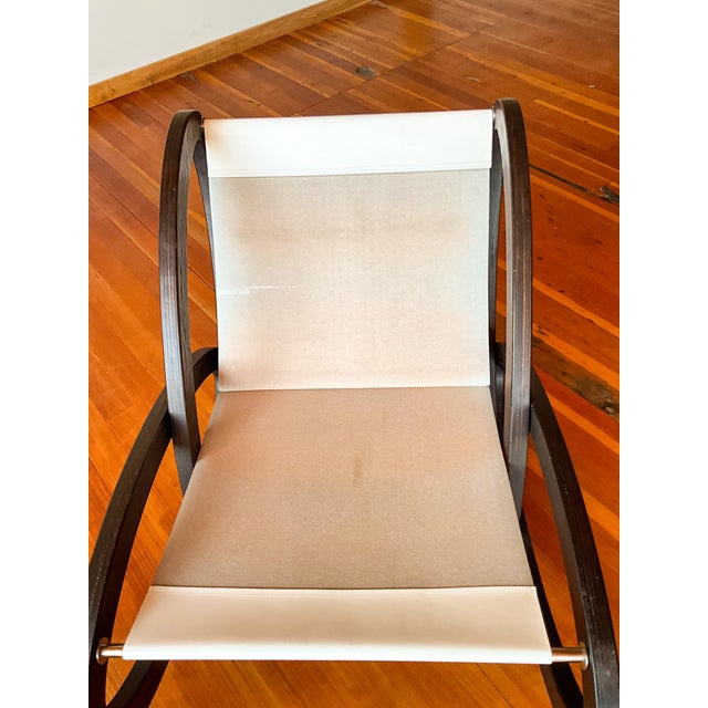 White 1990s Gae Aulenti Inspired Dark Wood Rocking Chair With Leather Cushion For Sale - Image 8 of 10