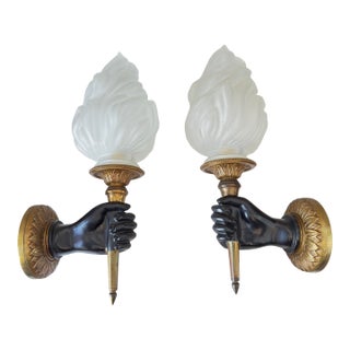 c.1950 French Gilt-Bronze Hand-Form Wall Sconces Maison Charles - a Pair For Sale