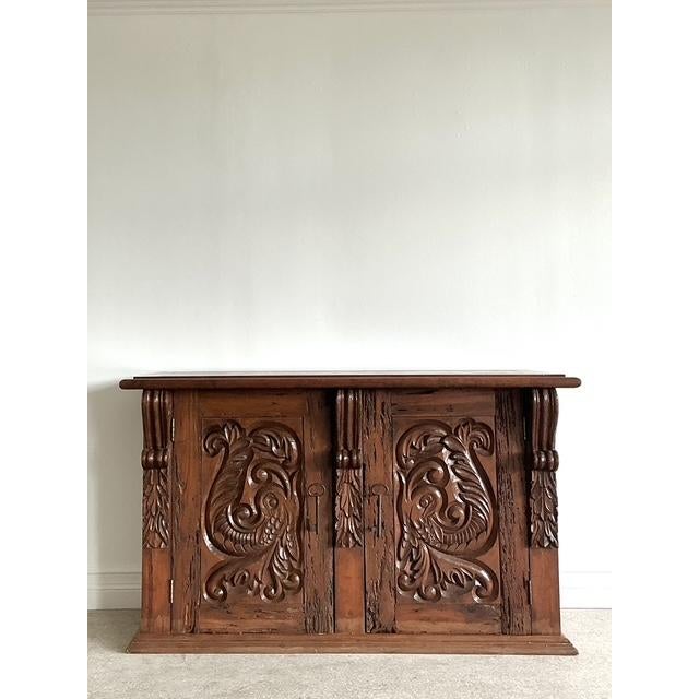 Mid 20th Century Vintage Spanish Carved Pecky Cypress Cabinet For Sale - Image 5 of 15