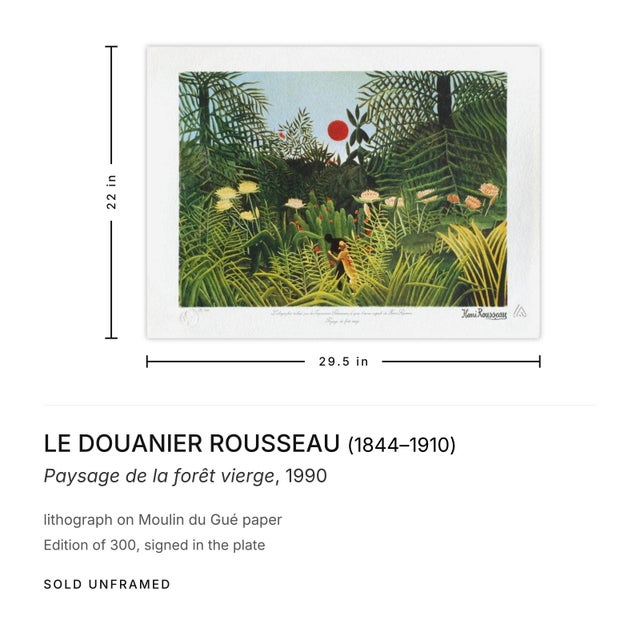 Contemporary 1990 Le Douanier Rousseau Paysage De La Forêt Vierge Lithograph For Sale - Image 3 of 3