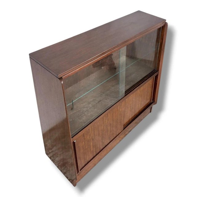 Glass Mid-Century Sliding Door Display Bookcase with Adjustable Glass Shelves For Sale - Image 7 of 9