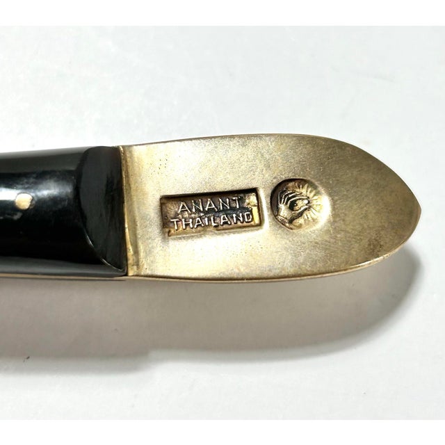 1950s Vintage Thai Brass Letter Opener – Figural Deity Handle With Black Enamel, Mid-Century Desk Accessory For Sale - Image 5 of 6