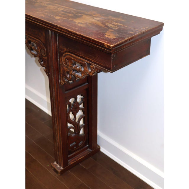 67” 19th Century Antique Chinese Qing Dynasty Dragon Altar Table Solid Elmwood Long Console For Sale In Portland, ME - Image 6 of 13