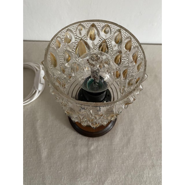Amber Pressed Glass Table Lamp with Wooden Base, 1970s For Sale - Image 11 of 13