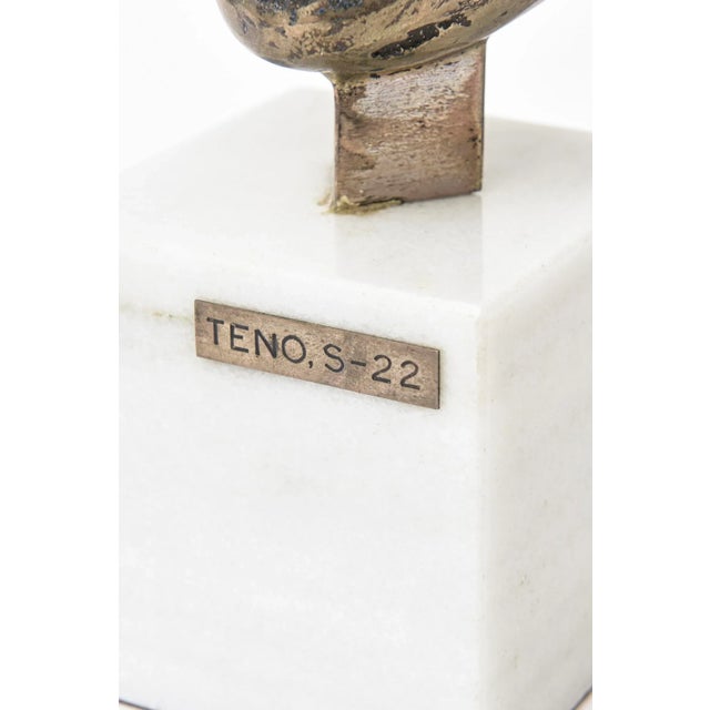 Amethyst Vintage Signed Aurelio Teno Silvered Bronze, Enamel and Quartz Amethyst and Marble Sculpture For Sale - Image 8 of 11