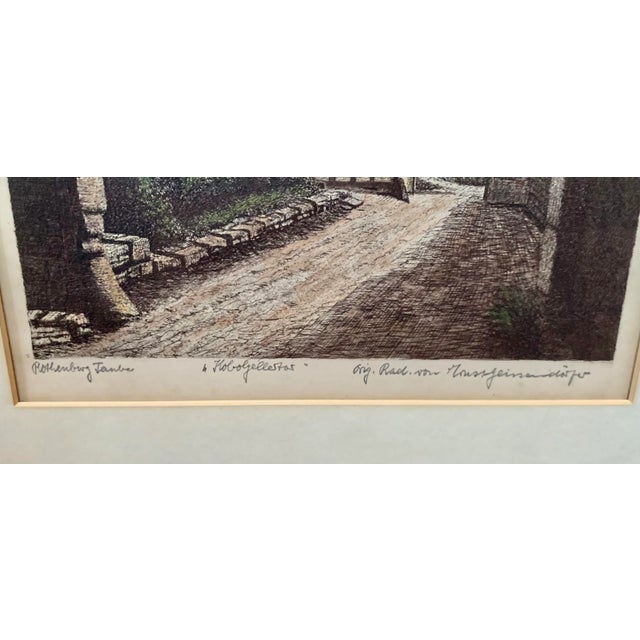 Gothic Vintage Original Ernst Geissendorfer Hand-Colored Etching of Rothenburg Tauber, Germany, Circa 1960s For Sale - Image 3 of 10