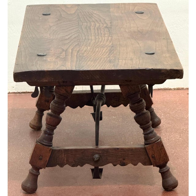 Spanish Castilian Refectory Style Walnut & Wrought Iron Coffee Table, Early 20th For Sale - Image 9 of 14
