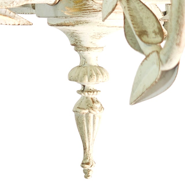 Italian Tole 6-Arm Palm Leaf Chandelier in Painted White Metal, C. 1970s For Sale In San Francisco - Image 6 of 16