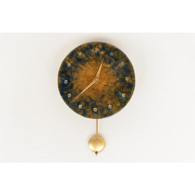 Blue Amorphous Wall Clock in Enameled Copper and Gold Paint, 1970s For Sale - Image 8 of 8