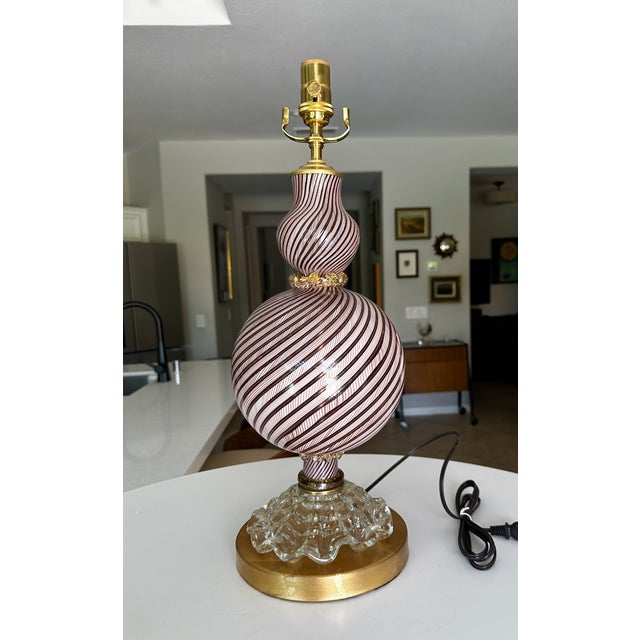 Mid Century Aventurine Filigrana Dino Martens Murano Table Lamp For Sale In Palm Springs - Image 6 of 17