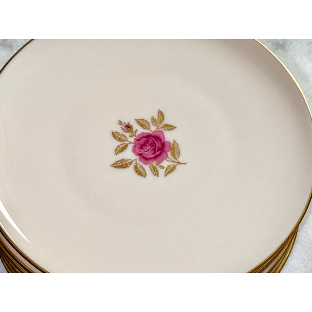 Cream 1970s Lenox Roselyn Plates – 6⅜”, Pink Rose & Gold Leaf, Set of 10 For Sale - Image 8 of 11