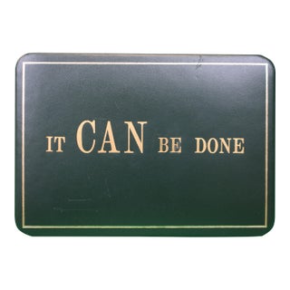 Asprey London "It Can Be Done" British Racing Green Leather/ Easel Back Desk Sign/ Plaque For Sale