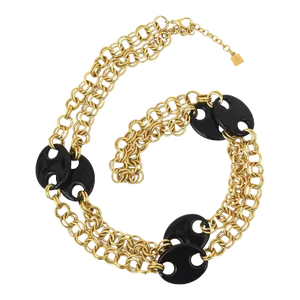 Vintage Karl Lagerfeld Brass Chain And Black Resin Disks Mariner Wrap Necklace