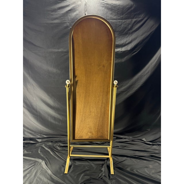 Brass Gold-Tone Arched Cheval Mirror Frame With Floral Porcelain Finials For Sale - Image 8 of 8