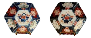 Antique Japanese Imari Hexagonal Plates, 1900, Set of 2