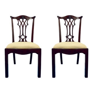 Maitland-Smith Mahogany Chippendale Side Dining Chairs Pair For Sale