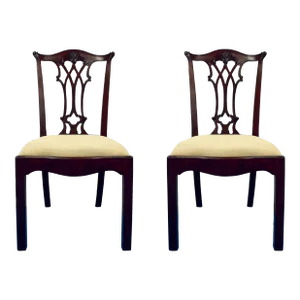 Maitland-Smith Mahogany Chippendale Side Dining Chairs Pair