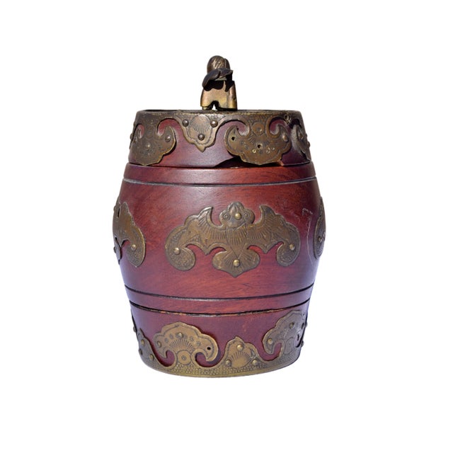 Brass Late 19th Century Chinese Mahogany Barrel Box With Brass Mounts For Sale - Image 8 of 11