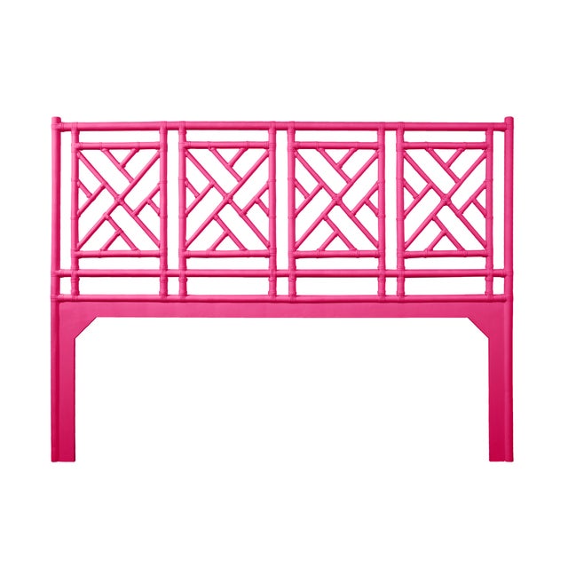 Transitional Chippendale Platform Bed King, Hot Pink For Sale - Image 3 of 7