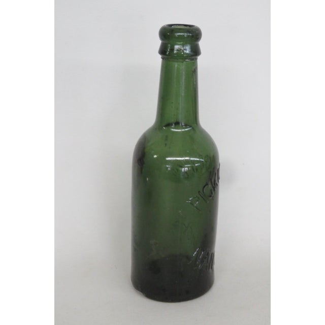 Pickmere and Co Nantwich Blown Glass Bottle Empty Green Embossed Vessel 5122b For Sale In Miami - Image 6 of 12