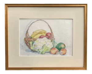 Vintage Mid Century Watercolor Still Life of Fruit R. Hovel