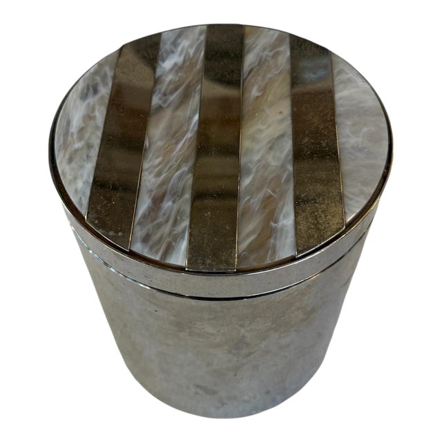 Vintage Chrome Ice Bucket With Mother-of-Pearl Inset Lid, 1970s For Sale