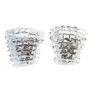 Venetian “Rostrato” Clear Murano Glass Burnish-Brunito Wall Sconces in Barovier Style - Set of Two For Sale