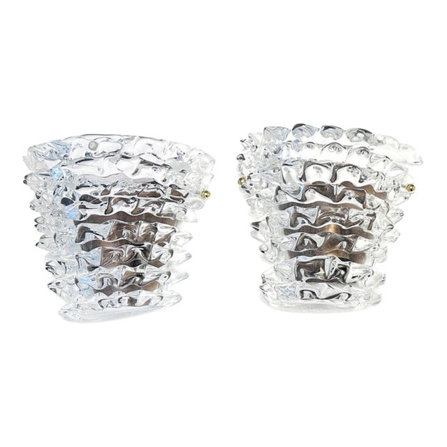 Venetian “Rostrato” Clear Murano Glass Burnish-Brunito Wall Sconces in Barovier Style - Set of Two For Sale