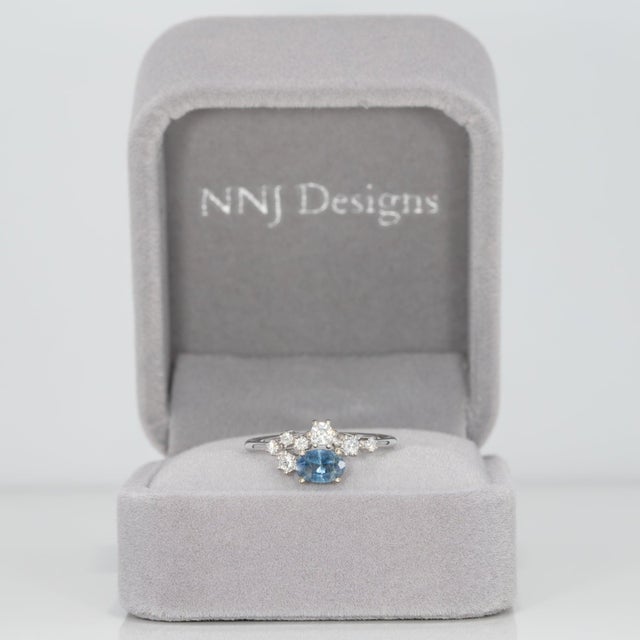 Modern Natural Montana Sapphire Ring With Earth-Mined Diamond Accents: Solid 14k Gold, Size 6.75 For Sale - Image 3 of 9