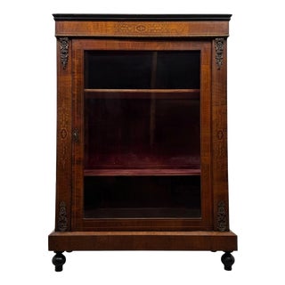 19th Century Antique English Victorian Inlaid Walnut Pier Display Cabinet For Sale