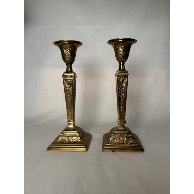 Pair of French Renaissance Solid Brass Candlesticks For Sale In Houston - Image 6 of 12