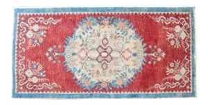 Distressed Area Rug Hand Knotted Colorful Oushak Medallion Rug - 2'5'' X 4'9''