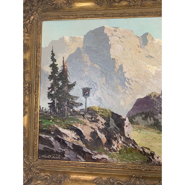 Large Mountain Scene Oil Painting In Gilt Frame Chairish