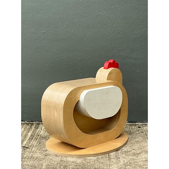 Yellow Vintage Sculptural Wood Chicken Low Stool For Sale - Image 8 of 13