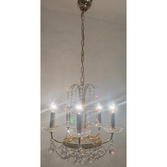 Brass and Lead Crystal Five-Light Chandelier from Schröder, 1970s For Sale - Image 11 of 12