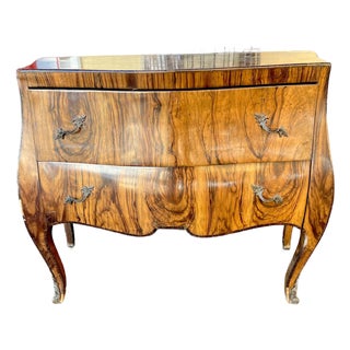 Vintage 20th Century Italian Olivewood Bombé Commode – Louis XV Style For Sale