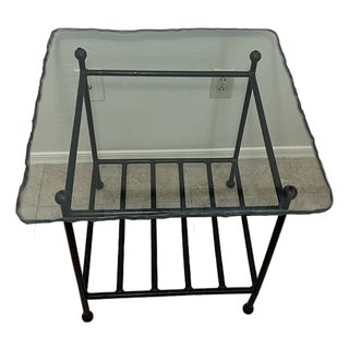 1990s Attributed to Charleston Forge Glass Top Iron Base Lamp Table For Sale