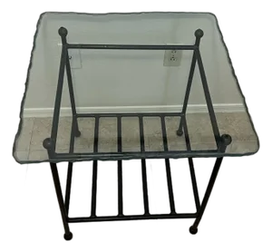 1990s Attributed to Charleston Forge Glass Top Iron Base Lamp Table