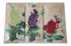Vintage Ceramic Glazed 3-Compartment Grapes Serving Platter