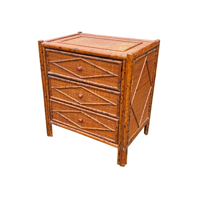 Modern Vintage Bloomingdale’s Nightstand or End Side Table in Bamboo Rattan, Attributed For Sale - Image 3 of 8