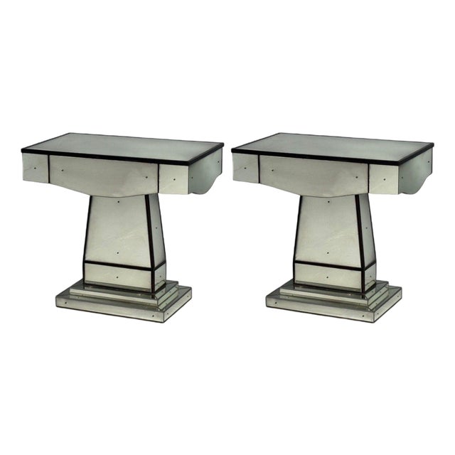 Mid-Century Modern Style, Painted Wood, Distressed Glass, Mirrored Nightstands For Sale