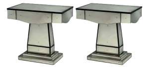 Mid-Century Modern Style, Painted Wood, Distressed Glass, Mirrored Nightstands