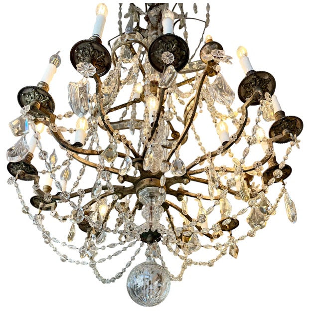 Silver Antique Louis XIV Style French Crystal & Silvered Gilt Bronze Chandelier For Sale - Image 8 of 8