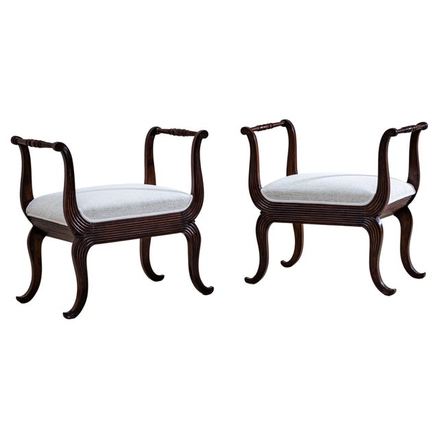 Wood Mid-20th Century Pair of Walnut Tabourets, Italy For Sale - Image 7 of 18