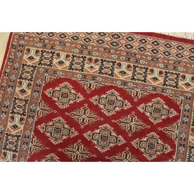 Bokhara Jaldar Rug 3′ X 5’3” Red Wool Tribal Hand-Knotted Oriental Carpet For Sale In Philadelphia - Image 6 of 12